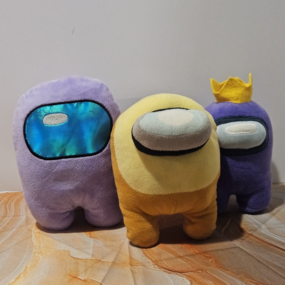 Among Us Plush Lot of 3 Crewmates Purple Yellow Crown Holographic 8"